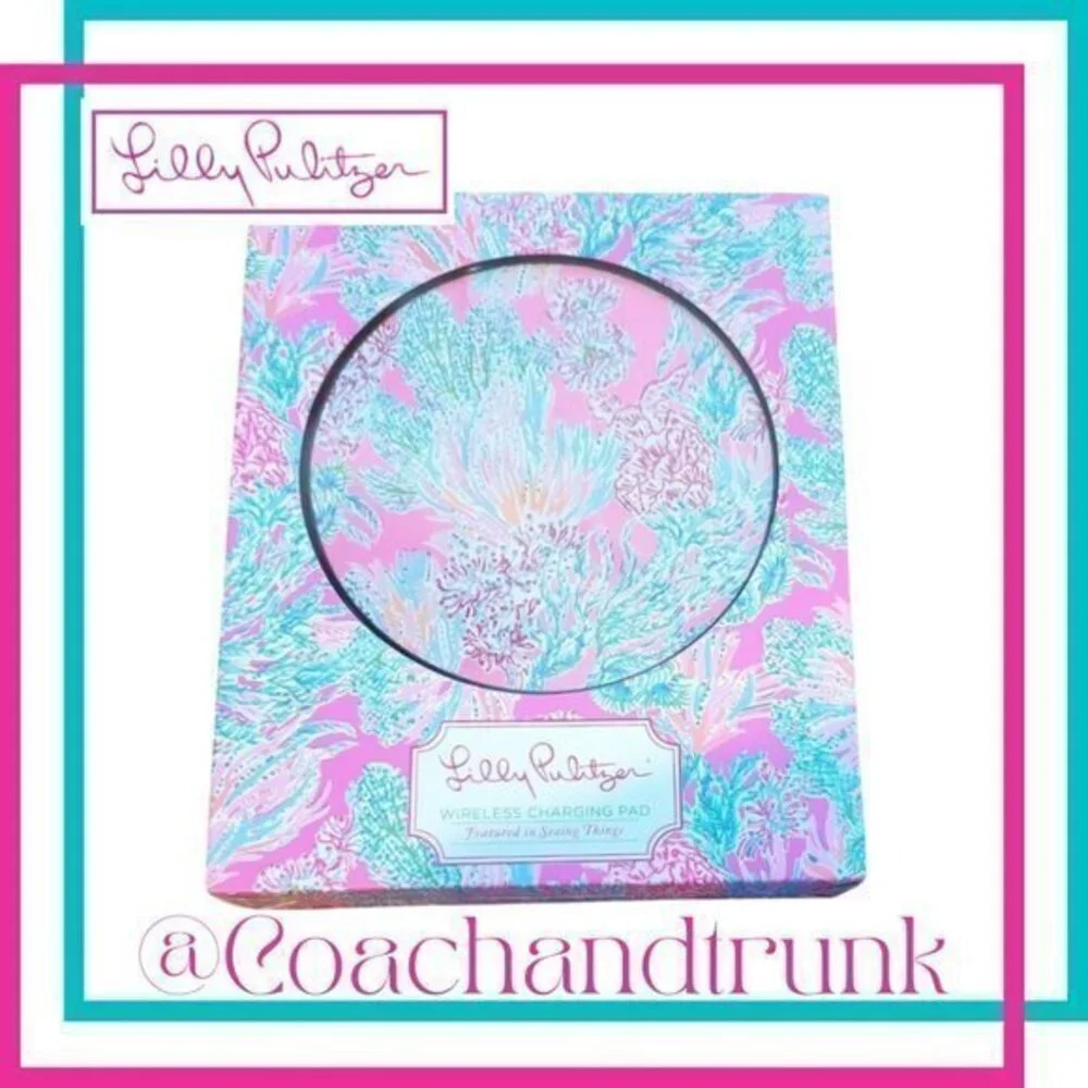 NWT LILLY PULITZER Phone Charging Pad Prosecco Pink Seaing Things Print - Picture 1 of 6